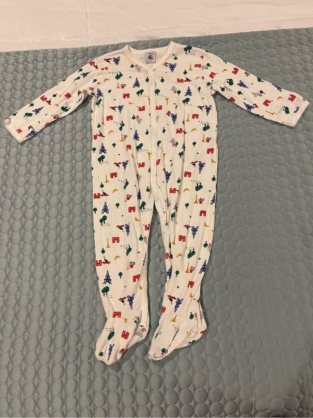 Petit Bateau Baby Parisian Print Footie 24 Months 100% Cotton Paris Eiffel Tower